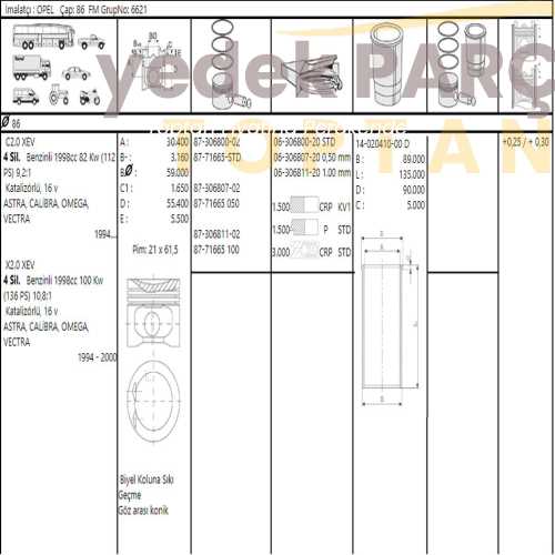 GOETZE OPEL GOMLEK 86MM VECTRAA VECTRAB OMEGA 2.0 8V 16V